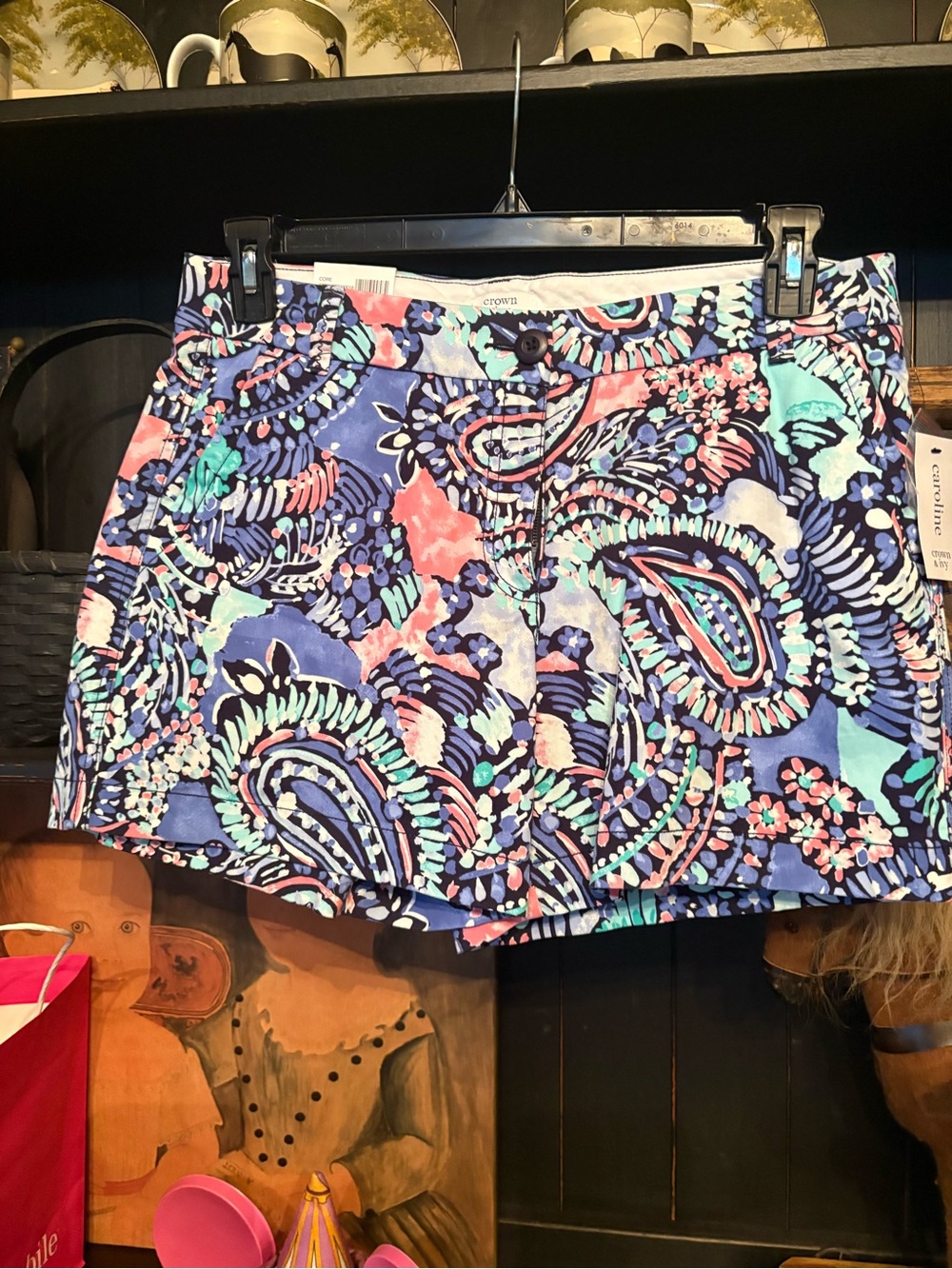 crown & ivy Paisley Floral Print Shorts in Navy, Pink, Aqua